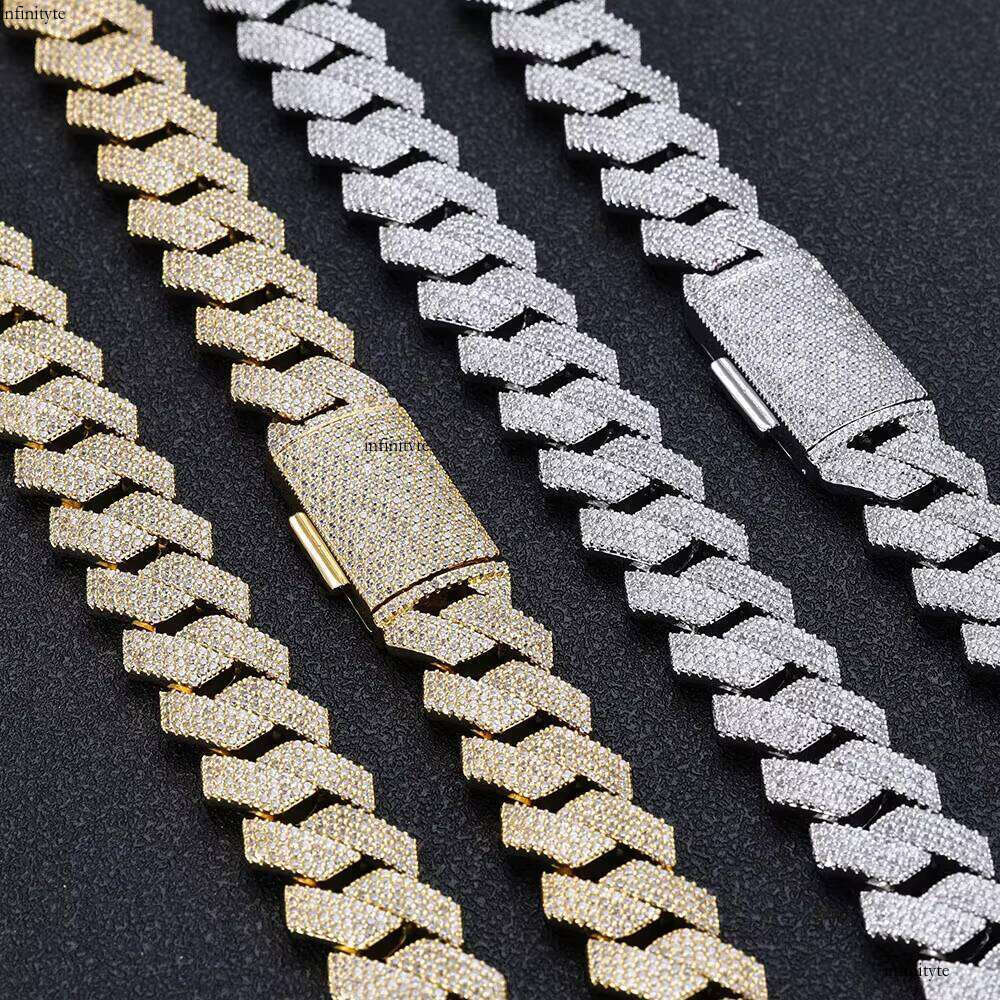 NUOYA Hip Hop Jewelry White Gold Miami Link for Women 15mm 4 Rows Iced Out Dia Prong Cuban Chain Bracelet