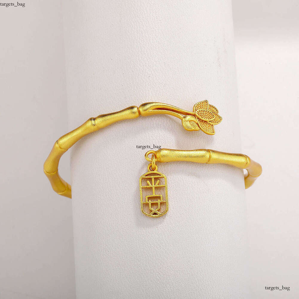 Store Same Niche High-end Chinese Style Sand Gold Plated Lotus Bamboo Knot Plain Circle Bracelet