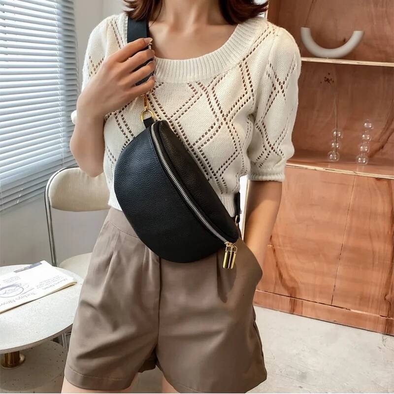 Quality Solid Colour Soft PU Leather Packs For Women Simple Design Female Fanny Pack Ladies Waist Crossbody Belt Bag