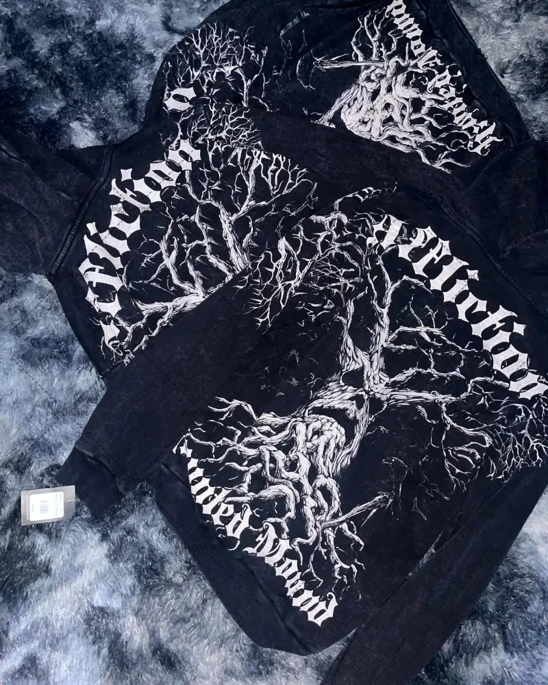 Y2K Harajuku Retro Demon Tree Man Fashion Oversized Hoodie Women Street Hip Hop Punk Goth Casual Loose Zipper Men 250808