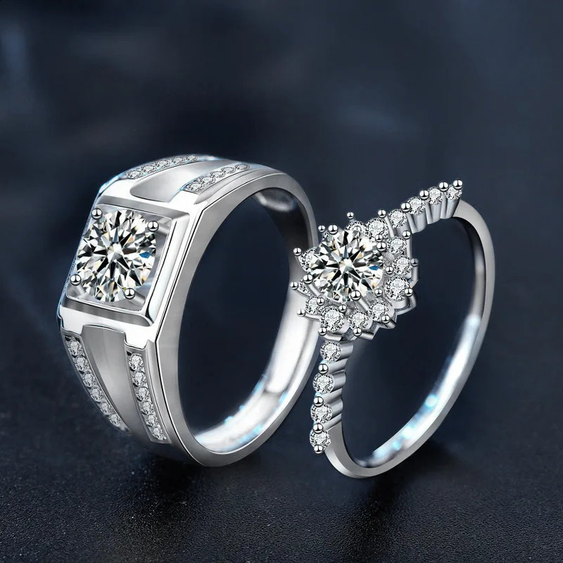 S925 Sterling Silver 1ct Couple Rings - Adjustable GRA Certified 250805