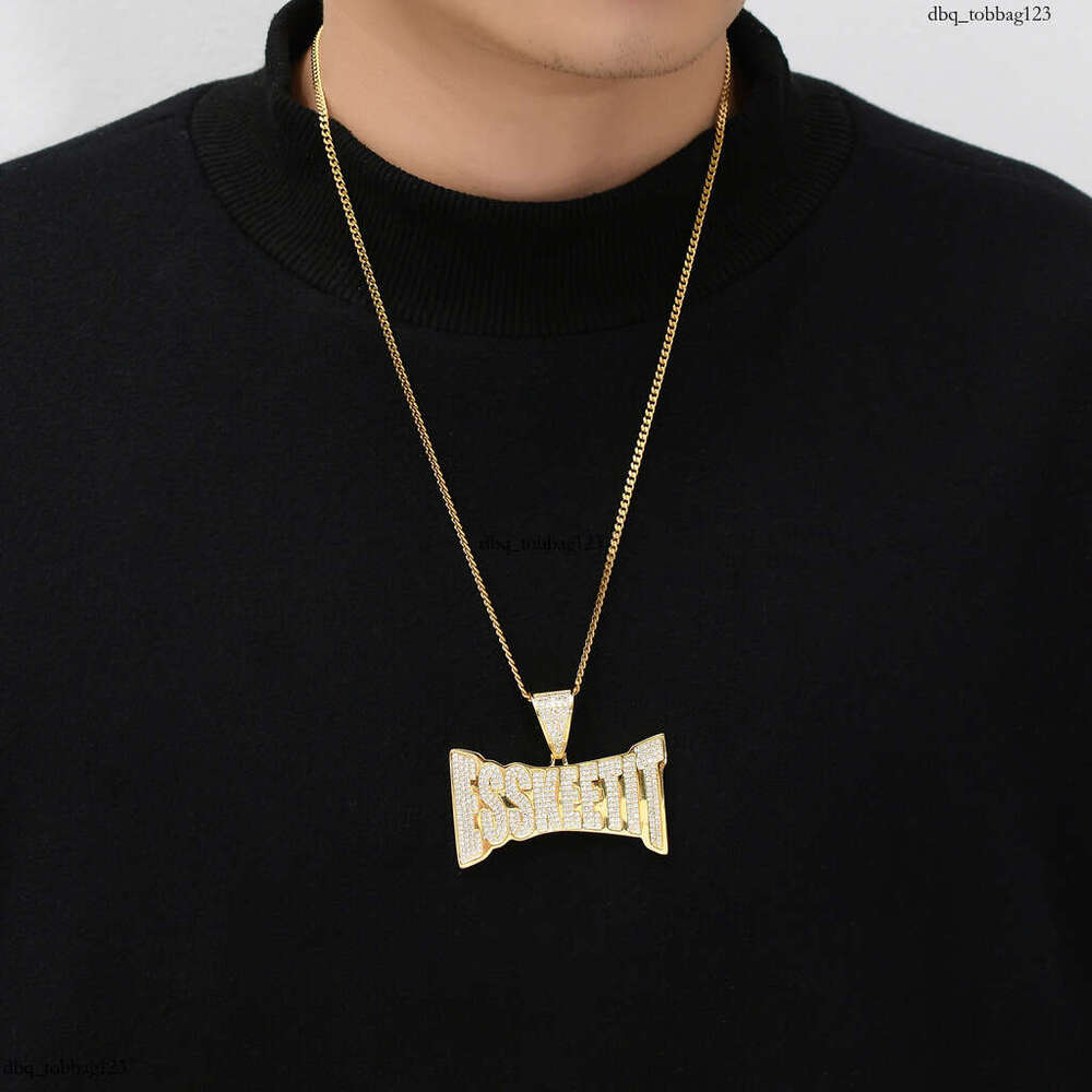 Punk Men's Pendant ESSKEETIT Letter Micro Paved Moissanite chain Trendy Hip Hop Necklace