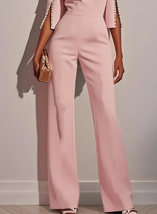 Female Elegant Long Jumpsuits 2025 Selling Spring Summer Solid High Waist Beaded Decor Slim Jumpsuit for Womens Clothing 250731