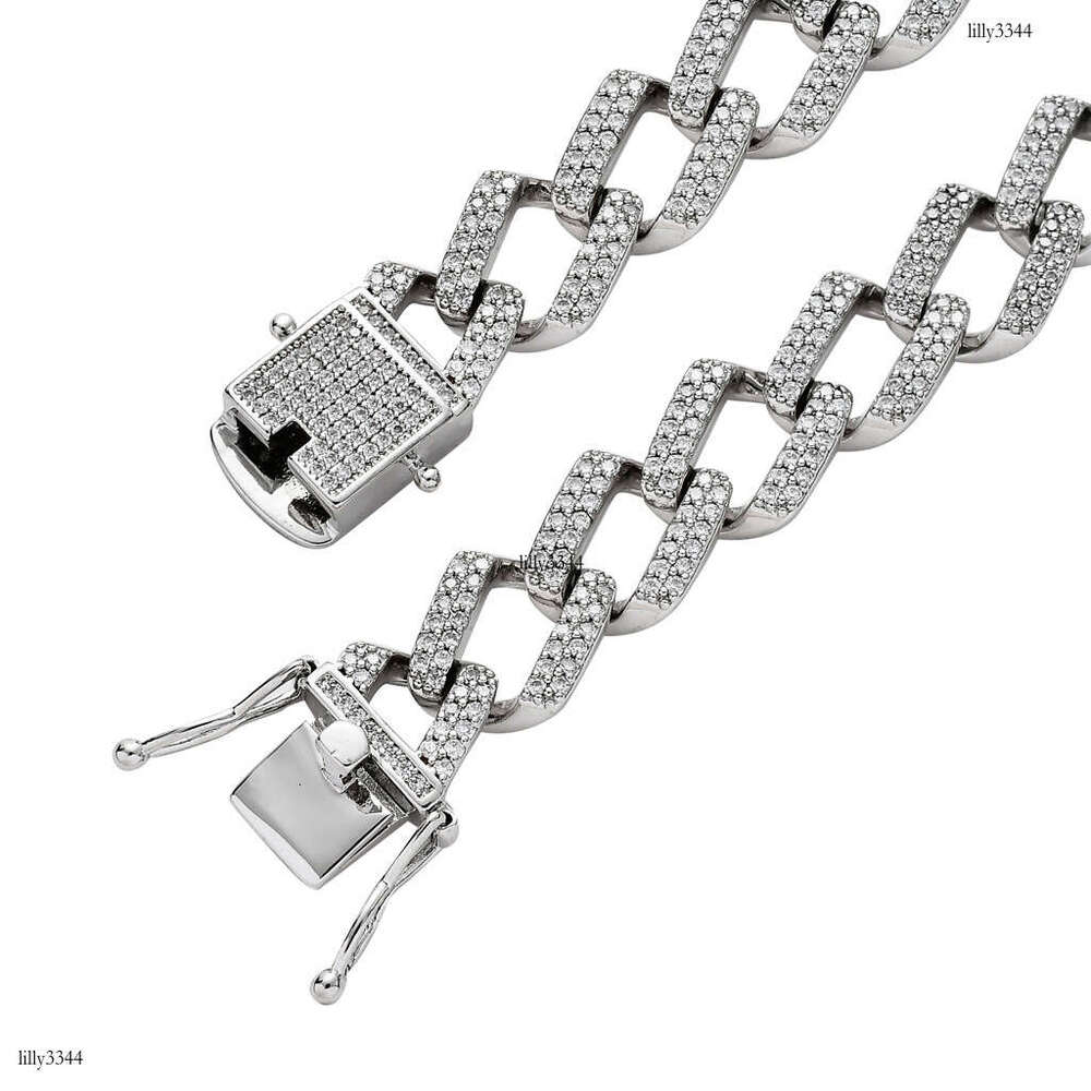 Strip-Shaped Rhombus Miami Cuban Chain 14mm Full Moissanite chain Men's Hip-Hop Necklace