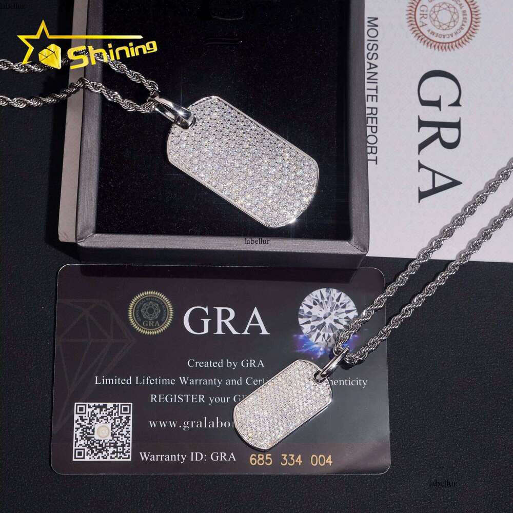 Factory Wholesale Price Hip Hop Jewelry Sterling Sier D Color VVS Moissanite Iced Out Pendant Necklace Dog Tag
