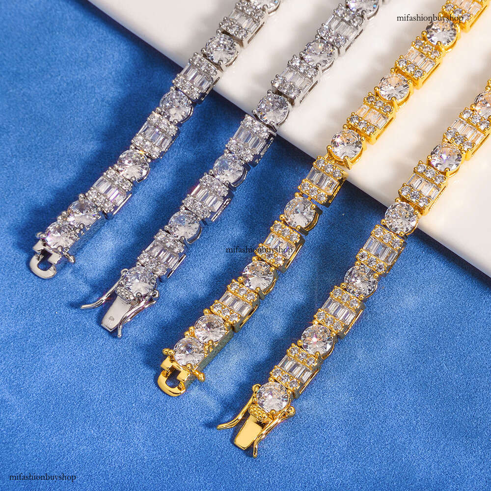 Hip-Hop 6.5mm Clasp Square Round Mixed Zircon Versatile High-End Men's Bracelet