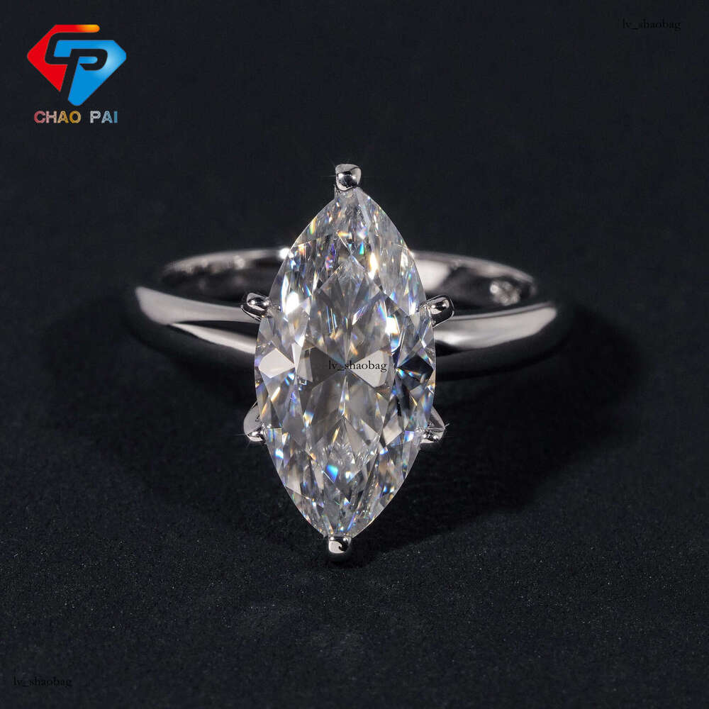 Hip Hop Six-Claw Water Drop Shape 8*16D Color Moissanite Silver Women's Ring Jewelry