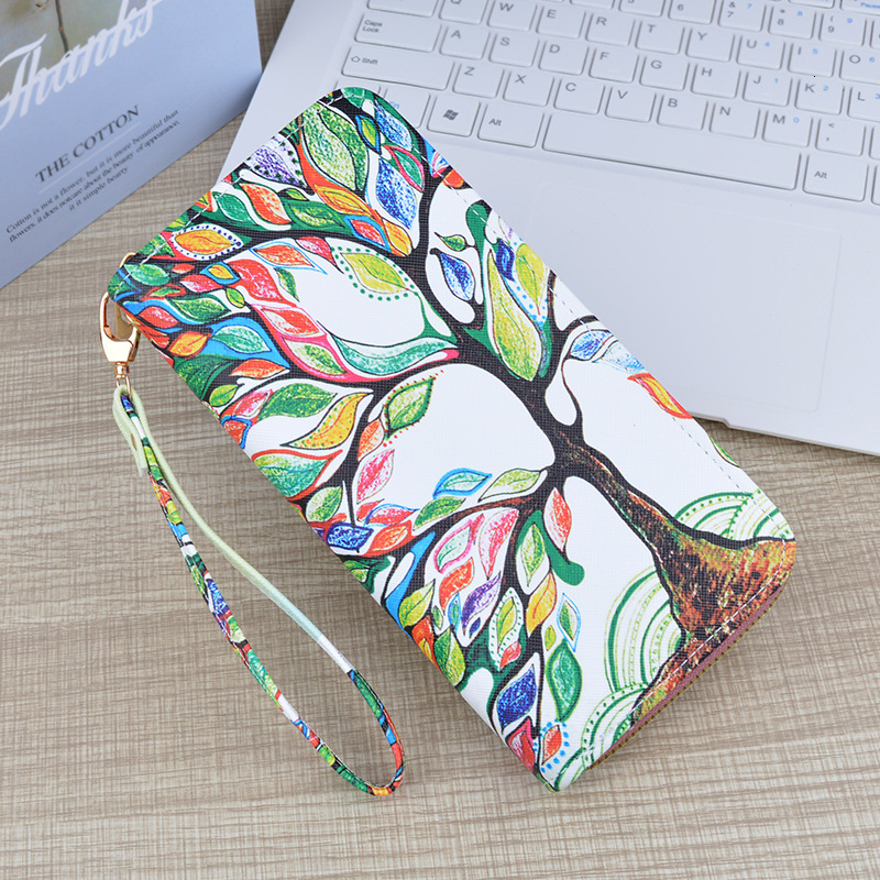 New Women's Wallet Long Zipper Clutch Soft Designer Bag Leather Fashion Cross Pattern Print Student Coin Luxury Bag Purse Phone Bag