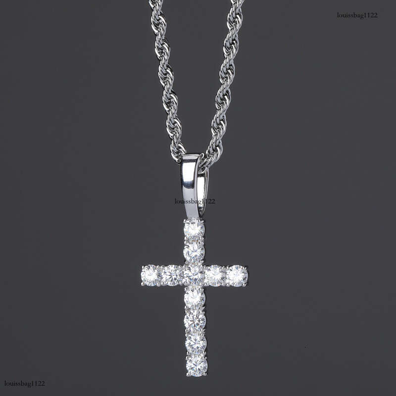 Iced Out VVS Moissanite Cross Pendant Necklace Versatile Choker Live Broadcast