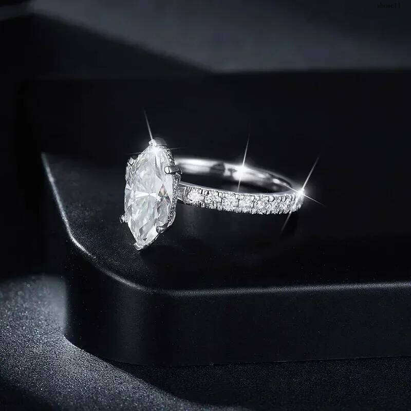 FEOBUR 2CT Marquise Moissanite Engagement Rings for Women Sterling Sier Lab Dia Ring Wedding Band with GRA Certificate