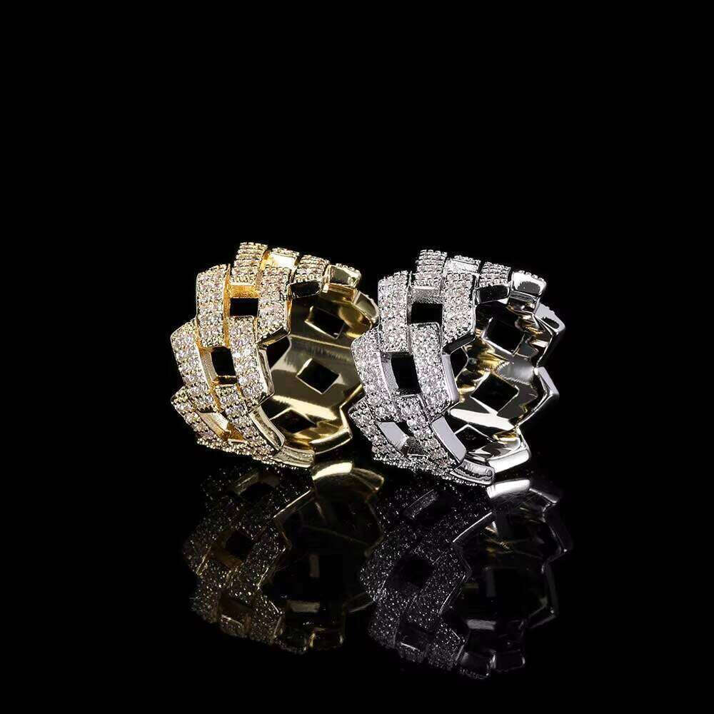 Hip Hop Iced Out Men Sier Gold Plated Brass Setting Zircon Cuban Ring Jewelry