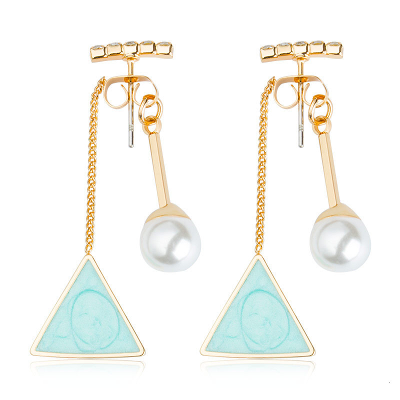 Ins Style Triangle Earrings For Women, Personality And Temperament Pearl Back Hanging Earrings, Fashionable Ear Accessories
