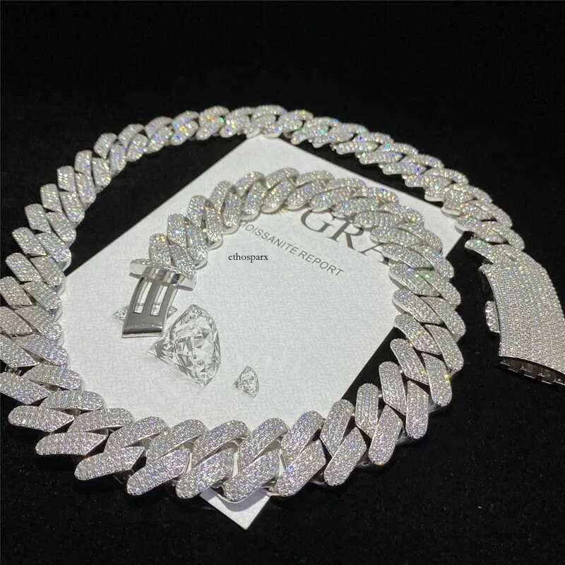 Full Iced Out d Color Vvs1 Moissanite Bracelet Bling Round Dia Hip Hop Necklace Solid Sier Men Cuban Link Chain