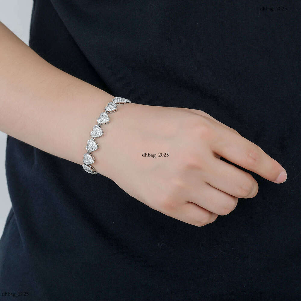10mm Bracelet Micro Paved Zircon Personality Trendy Heart Shape Unisex Couple Hip Hop Jewelry