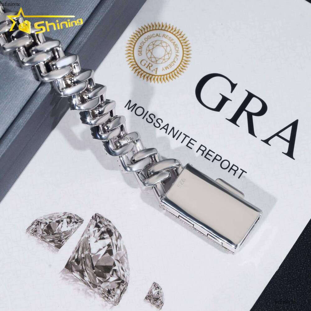 Trendy Two Rows 14mm Sterling Sier Hip Hop Fine Jewelry Vvs Moissanite Dia Cuban Link Bracelet Men