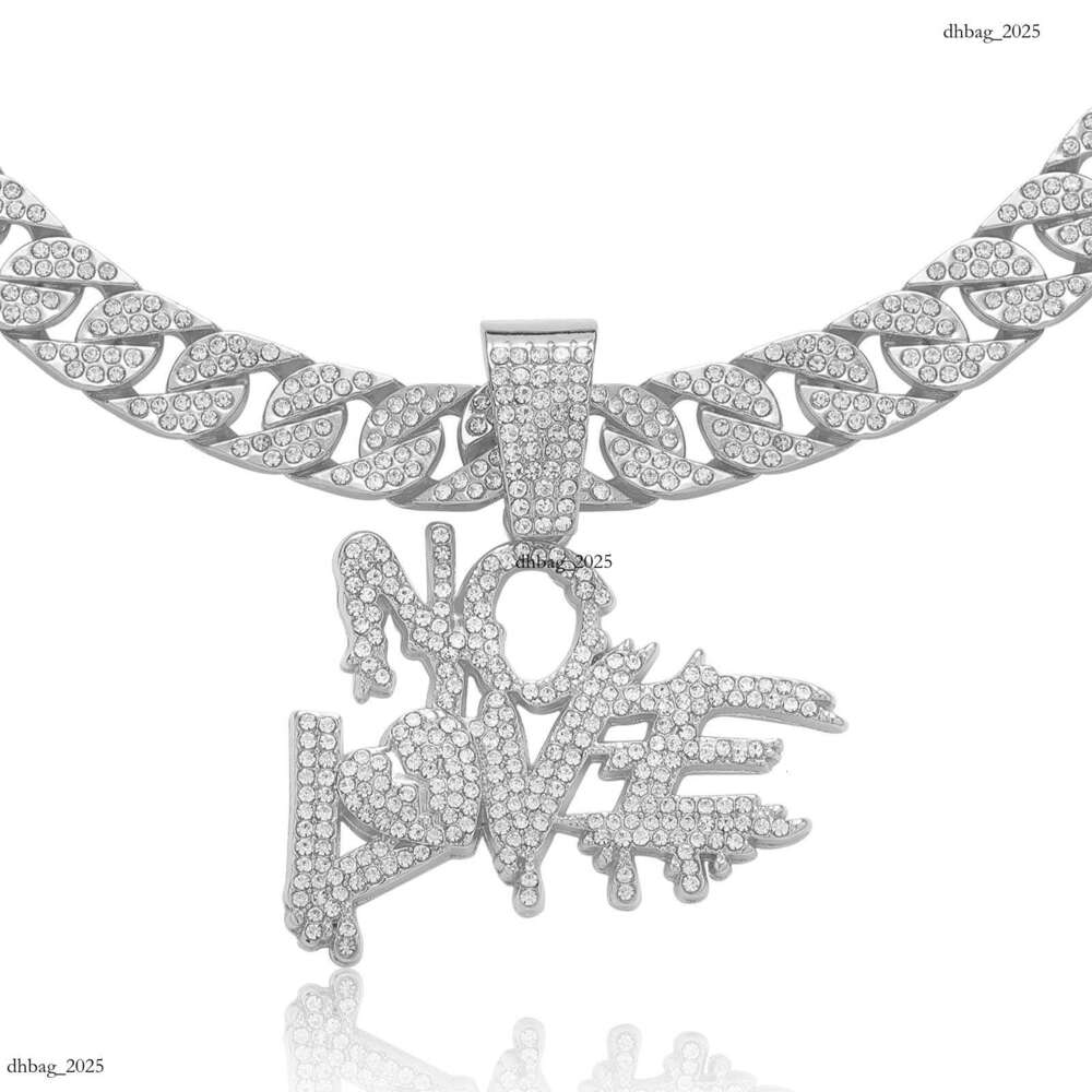 Letter NO LOVE Inlaid Pendant Alloy Full Dia Personality Creative Men's Cuban Chain Hip-Hop Necklace