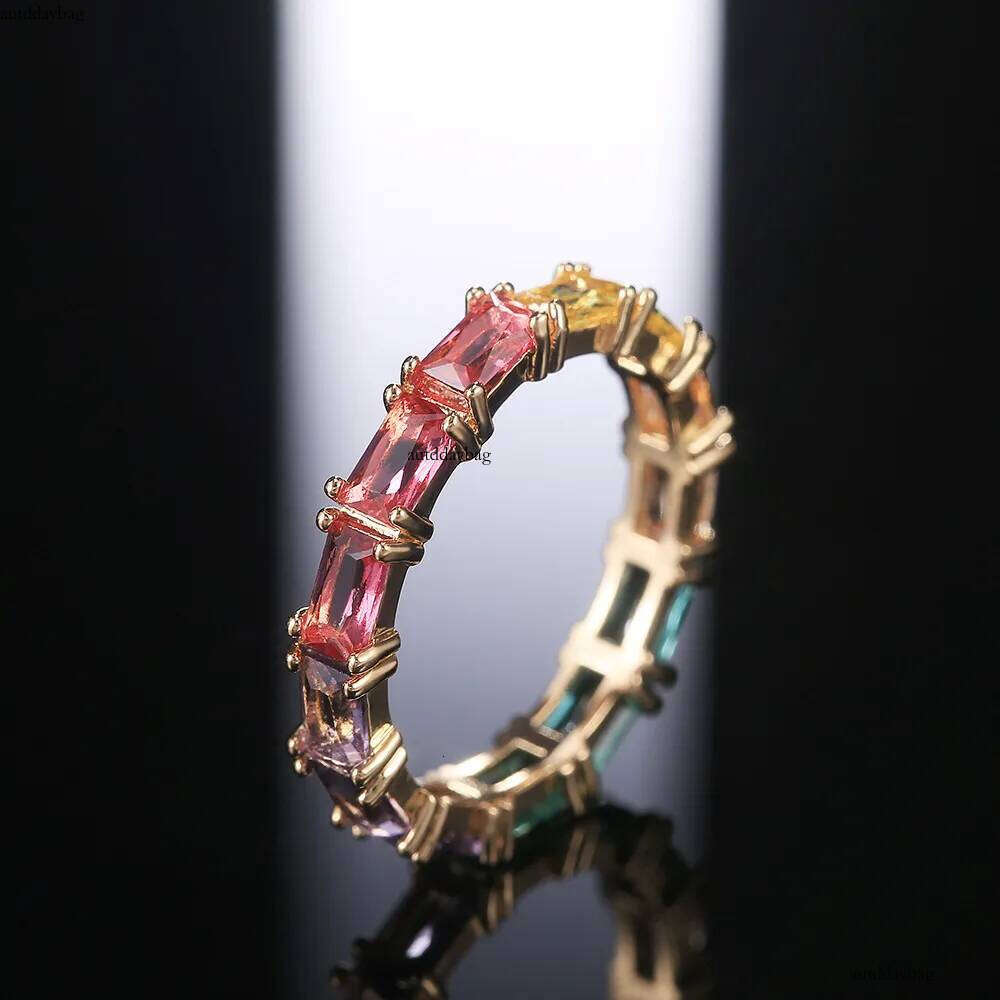 2025 Choucong Top Sell Wedding Rings Jewelry Gold Fill Princess Cut Colorful 5A Cubic Zircon CZ Dia Gemstones Party Women Engagement Band Ring Gift