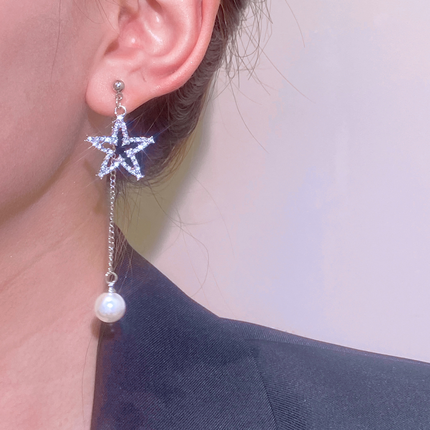 Exquisite Fashion Full Long Tassel Heart-Shaped Star Stud Women's Earrings Light High-End Feel