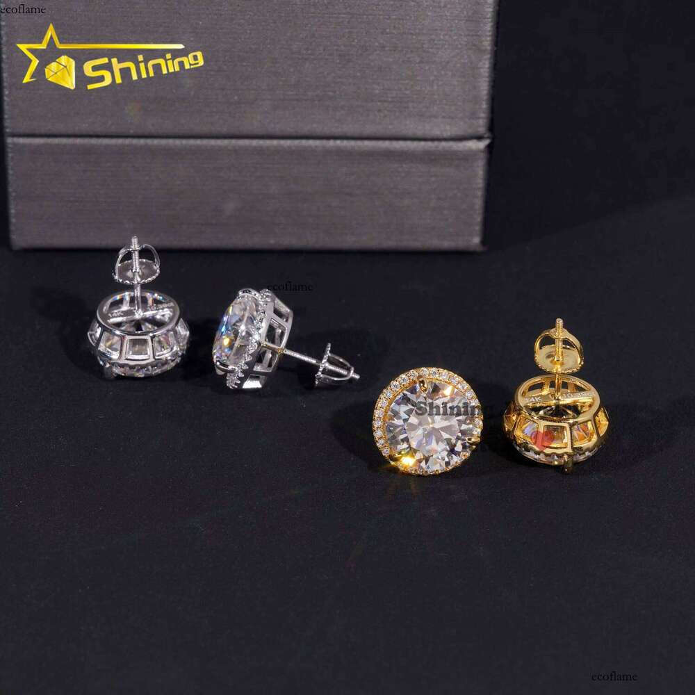 Pass Tester Hip-Hop Ice Out Jewelry Screw Back Men's Sier Gray Earrings 10mm Main Stone