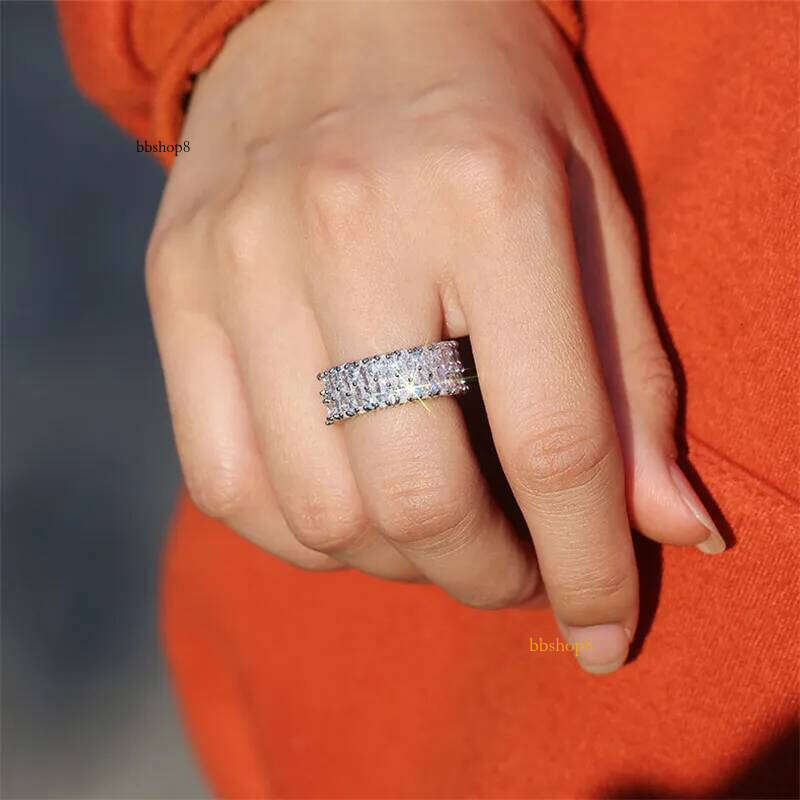 Moissanite Dia Gemstone Wedding For Women Men Inlay CZ Zircon Lovers Engagement Rings Party Gifts Fine Jewelry