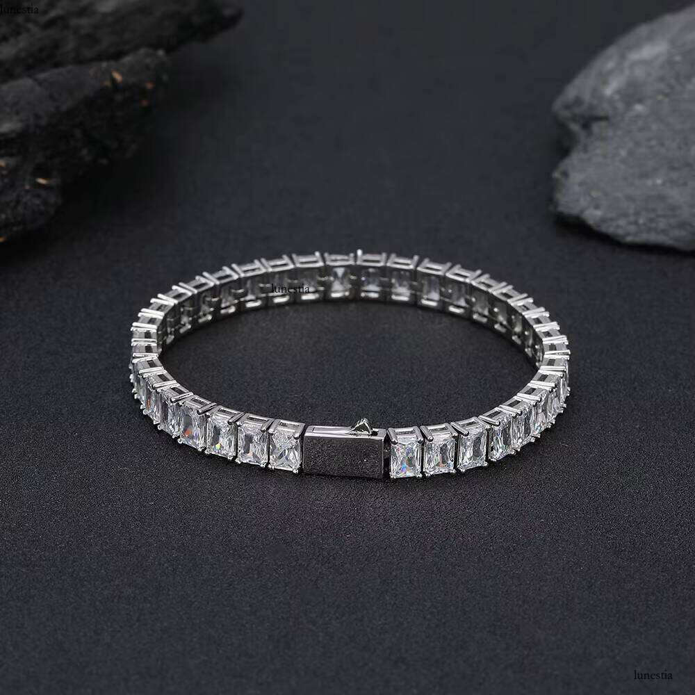 NUOYA Iced Out 6mm Rectangular Black Zircon Tennis Chain Gold Plated Hip Hop Jewelry Sier Bracelet Gift for Women