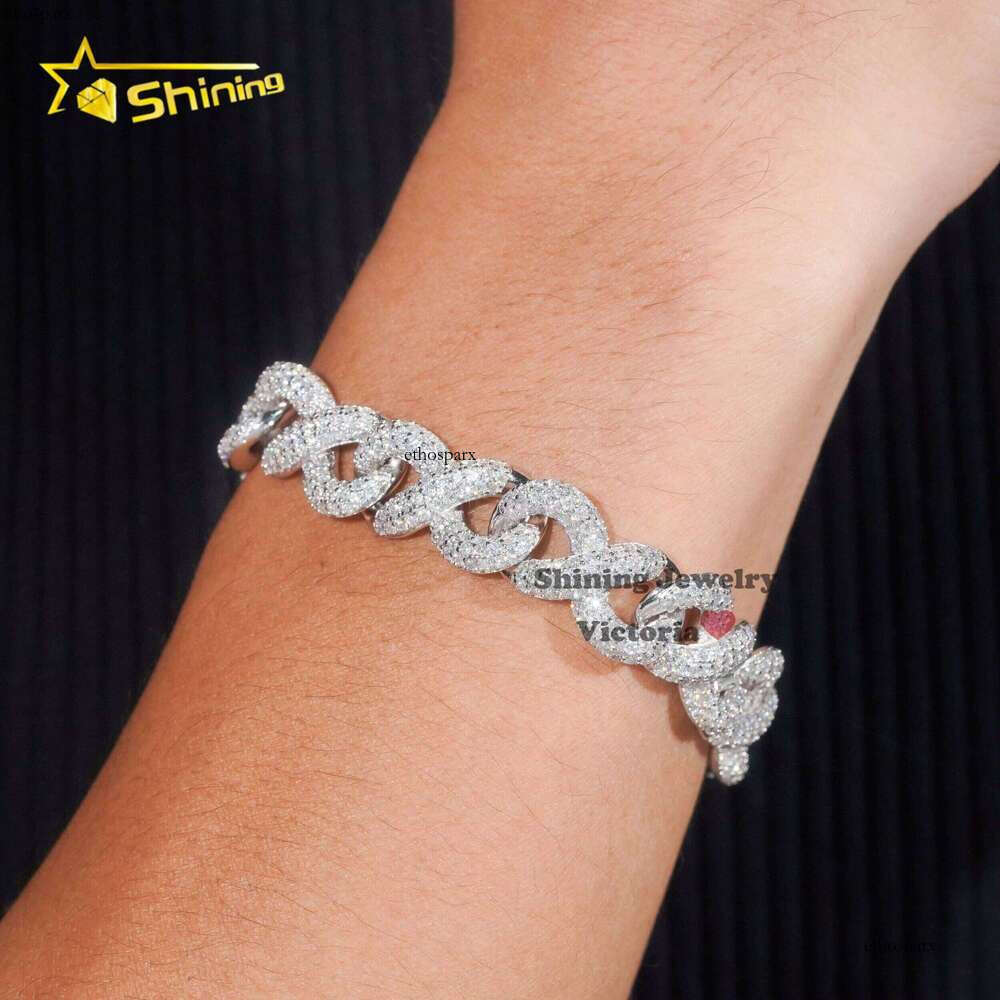 Fashion Best Selling Prong Setting White 12MM Cuban Iced Out Jewelry Moissanite Dia Hip Hop Infinity Link Bracelet