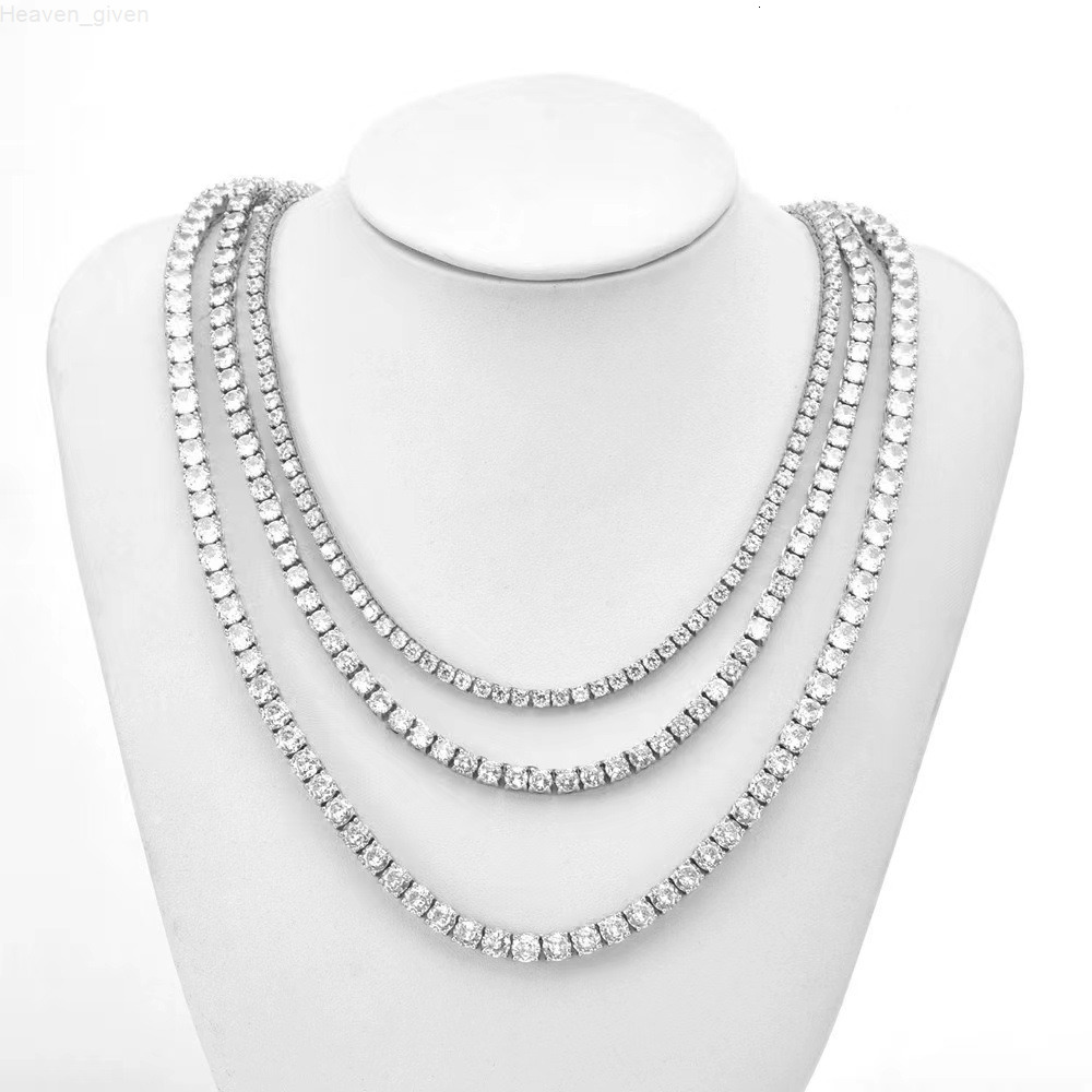 Top Grade 316L Titanium Steel Tennis Necklace 3mm-5mm Full Diamond Necklace Luxury Zircon Chain Men Necklace