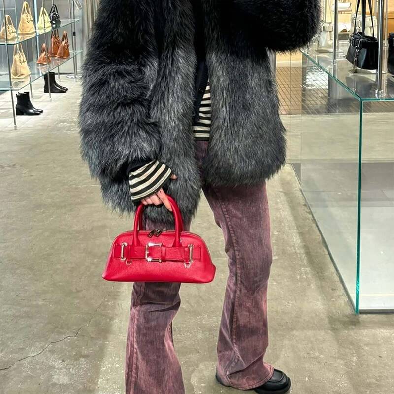 Brand Design Belt Buckle Half Moon Fashion Leather Handbag Key Shell Long Shoulder Strap Crossbody Bag Y2k Motorcyclebag