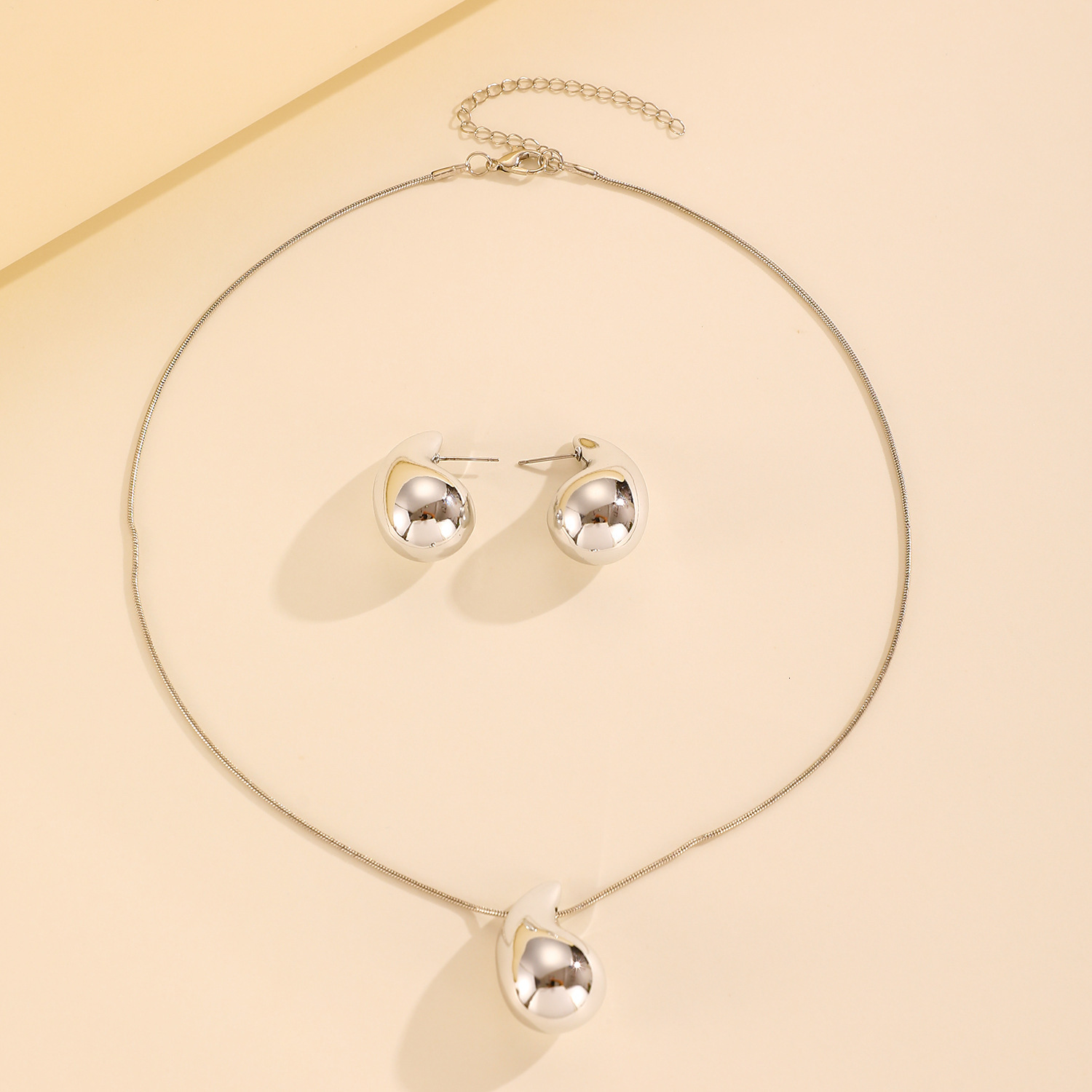 Water Drop Earrings Necklace Women's Bracelet Fashion Electroplated Ear Hooks Ring Jewelry Four-Piece Set