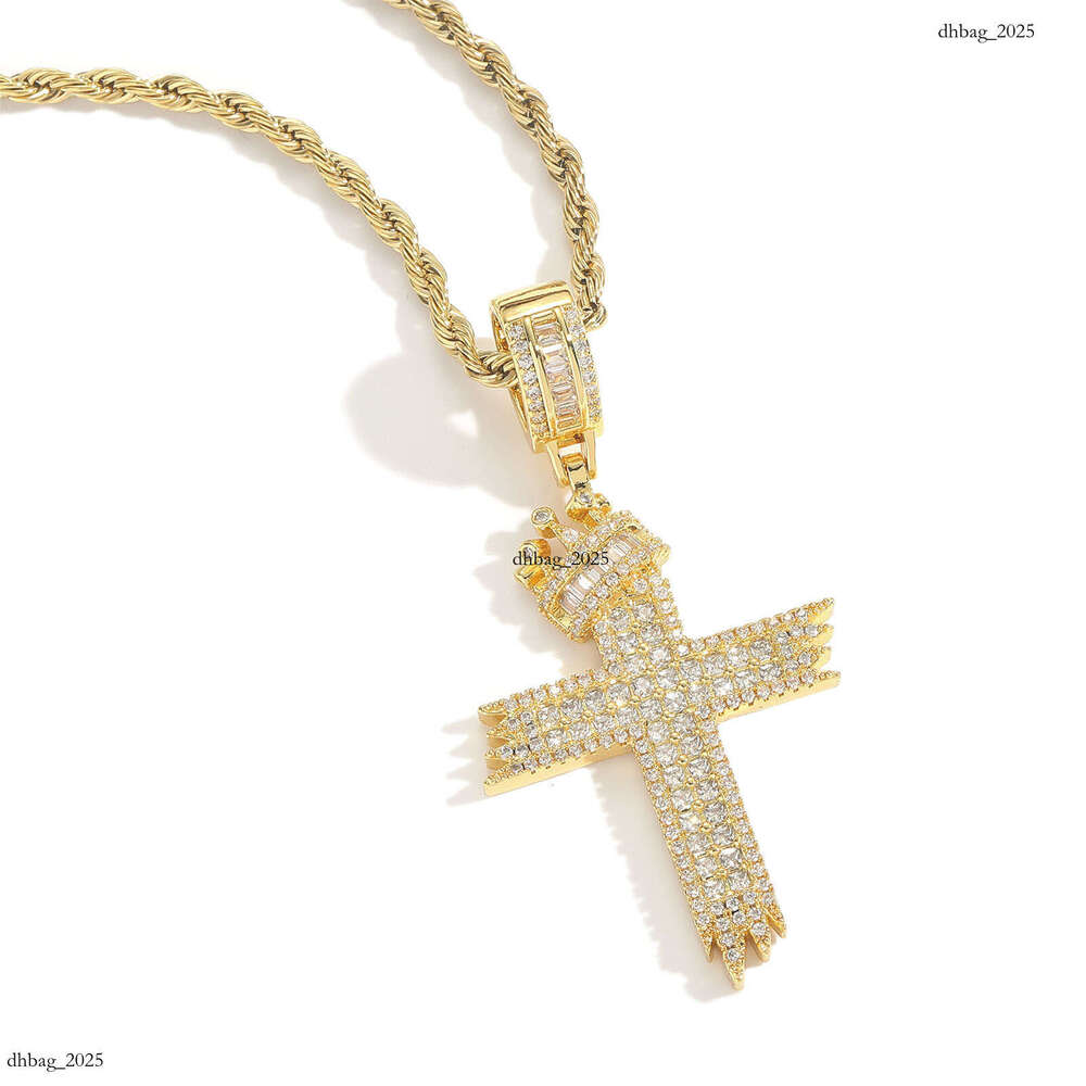 New Crown Pendant Micro Paved Moissanite chain Personality Unisex Trendy Cross Necklace