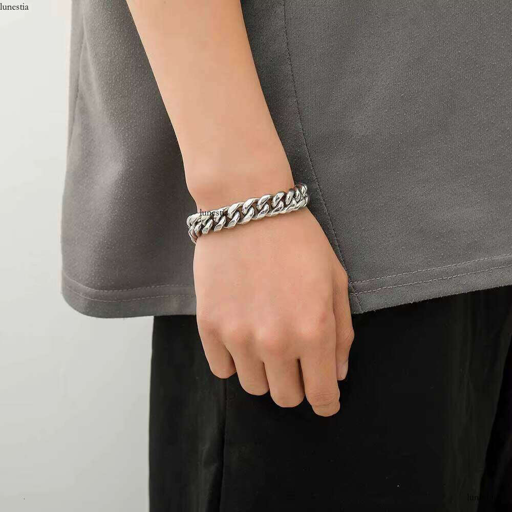 12mm Men's Stainless Steel Link Chain Fine Jewelry Hip Hop with Clasp Buckle Iced CZ Miami Cuban Bracelet