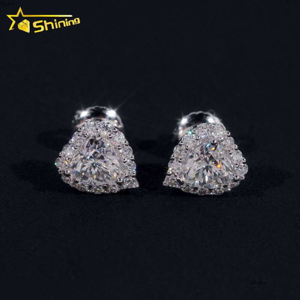 Hip Hop Jewelry Pass Tester GRA Certified Stocks Brilliant Dia Sterling Sier Moissanite Stud Heart Earrings