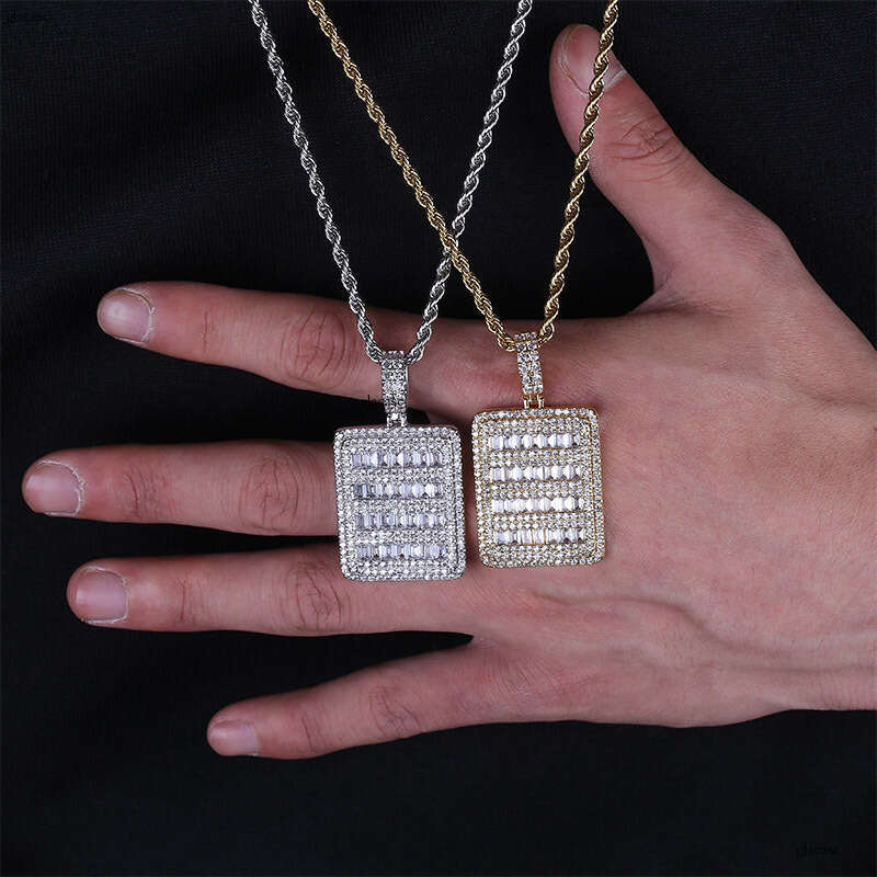 Micro Paved Moissanite chain Square Hip Hop Necklace Jewelry Unisex Pendant Accessories