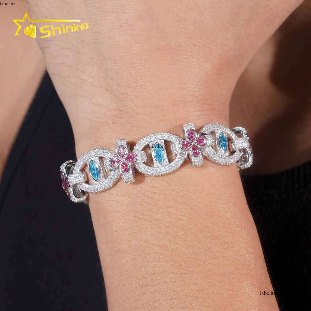 New Hip-Hop Jewelry Pure Sier Pass Tester Chilled Out Cross Eyed Colored Silica Cuban Chain Bracelet