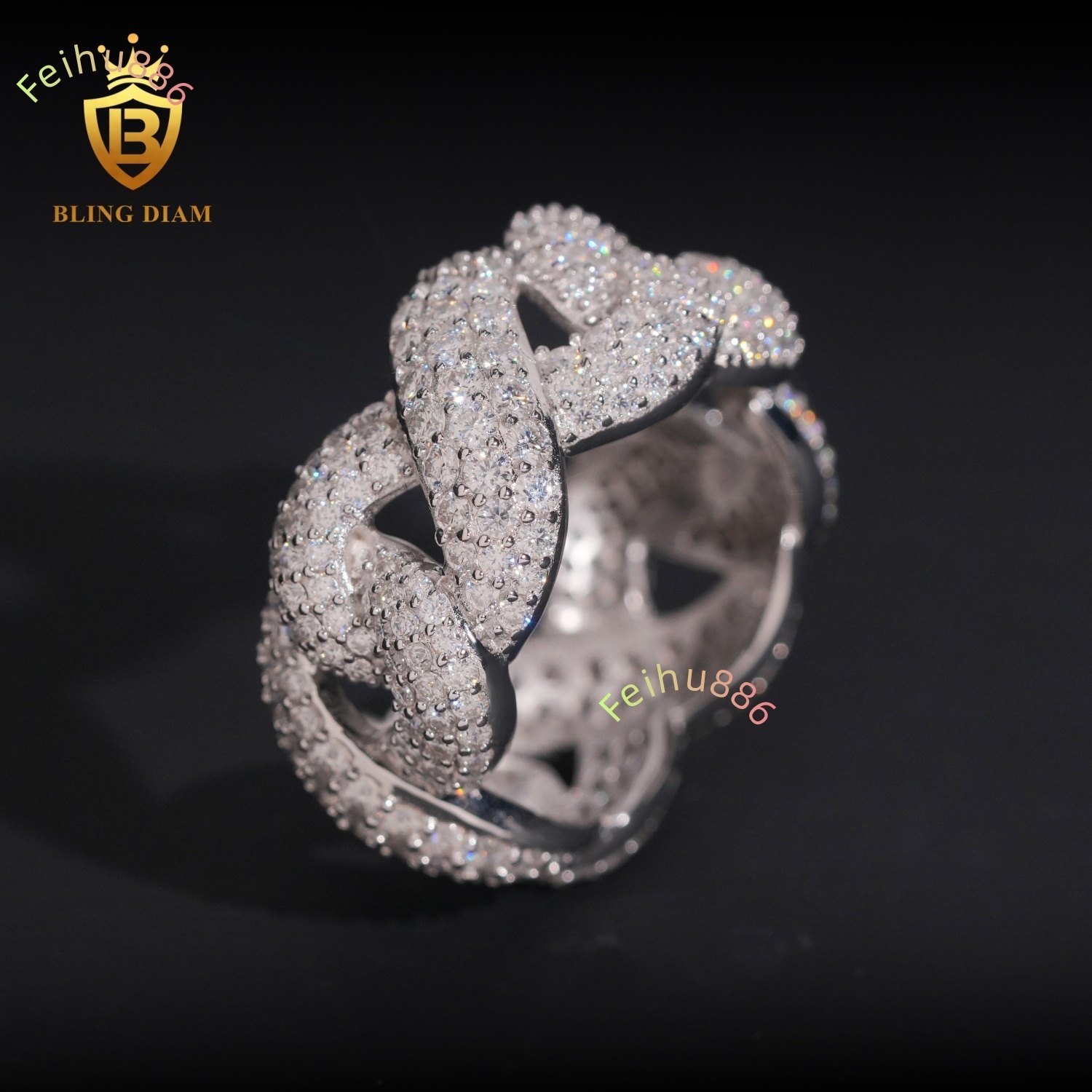 Wholesale Factory Price Hip Hop Jewelry Fully Iced Out 925 Silver Gold Cuban Rings Mens Custom Moissanite Ring