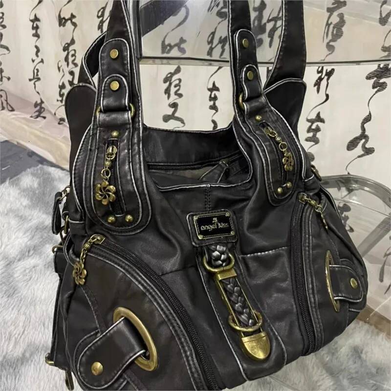 JIAERDI Vintage Brown Y2k Handbag Women Retro Subculture Leather Large Capacity Shoulder Bags Ladies Haruku Aesthetic Tote Bag