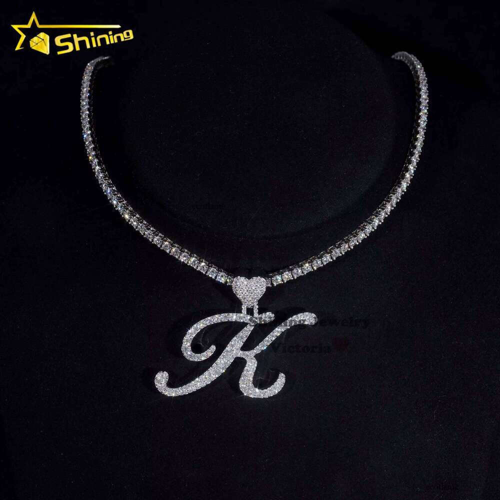 Hot Sale Heart Bail Charm Custom Personalized Name Sterling Sier Gold Plated Hip Hop VVS Moissanite Initial Letter Pendant