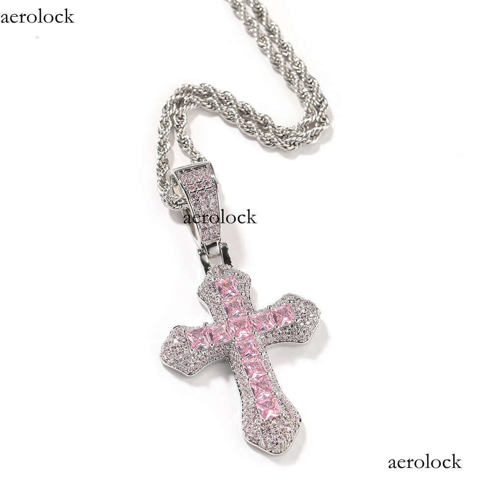 Hip Hop Cross Pendant Large Sterling Silver Inlaid Purple Moissanite chain Light Sweater Necklace