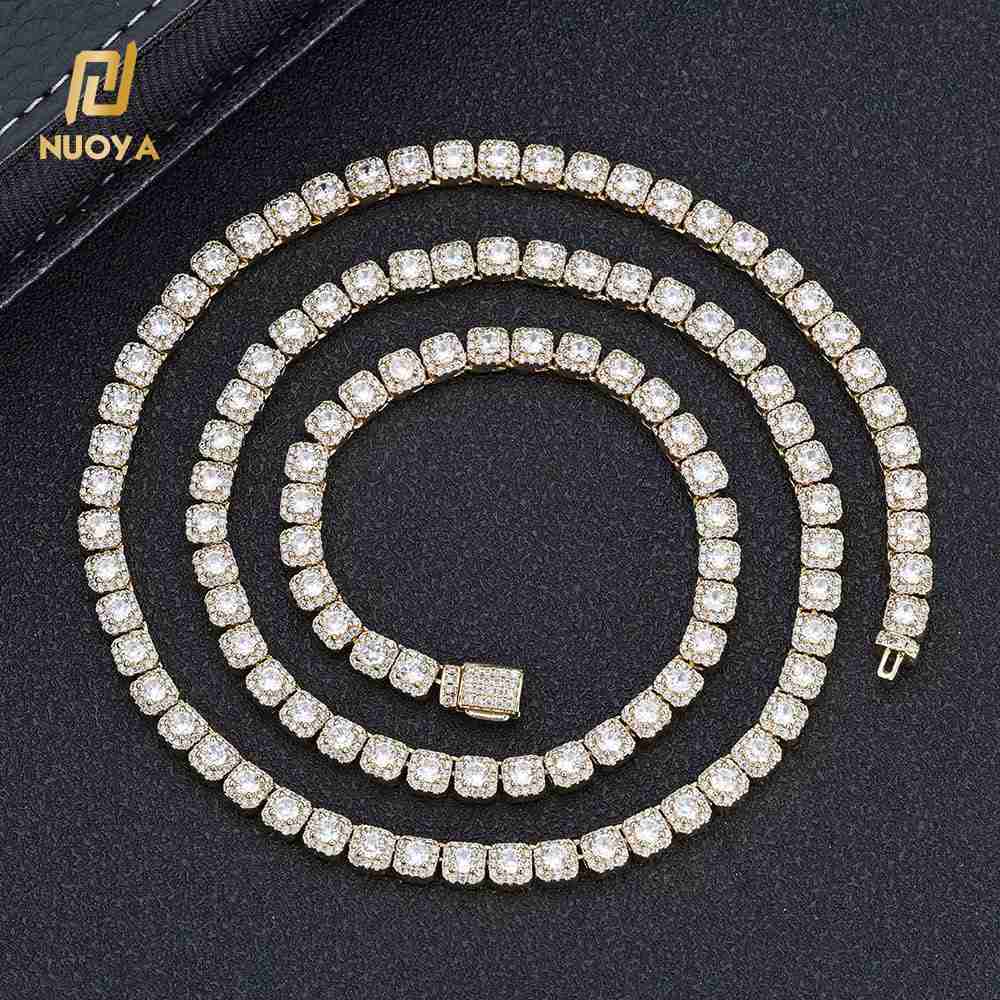 NUOYA 5mm High Quality Silver Gold Plated Clustered Tennis Chain Hip Hop Jewelry Iced Diamond Clustered Tennis Chain Necklace