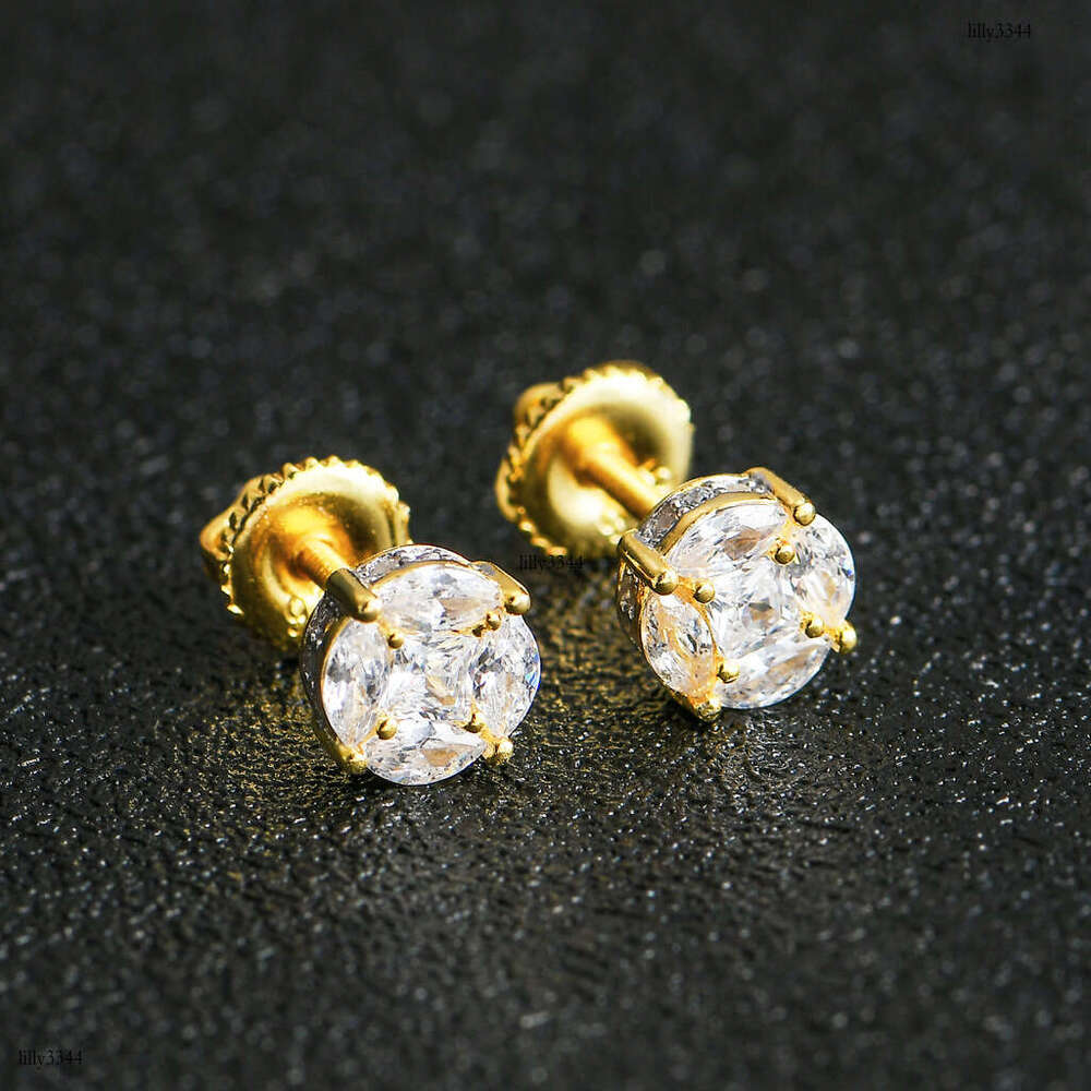 New Iced Out VVS Round Micro-Paved Zircon Hip-Hop Men's Stud Earrings