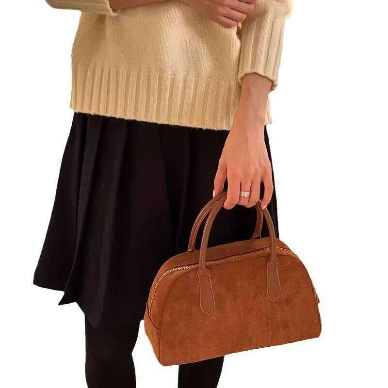 Brown Vintage Suede Tote High Quality Designer Boston Handbag Winter New in Women's Bags Korean Hand Bag Ladies