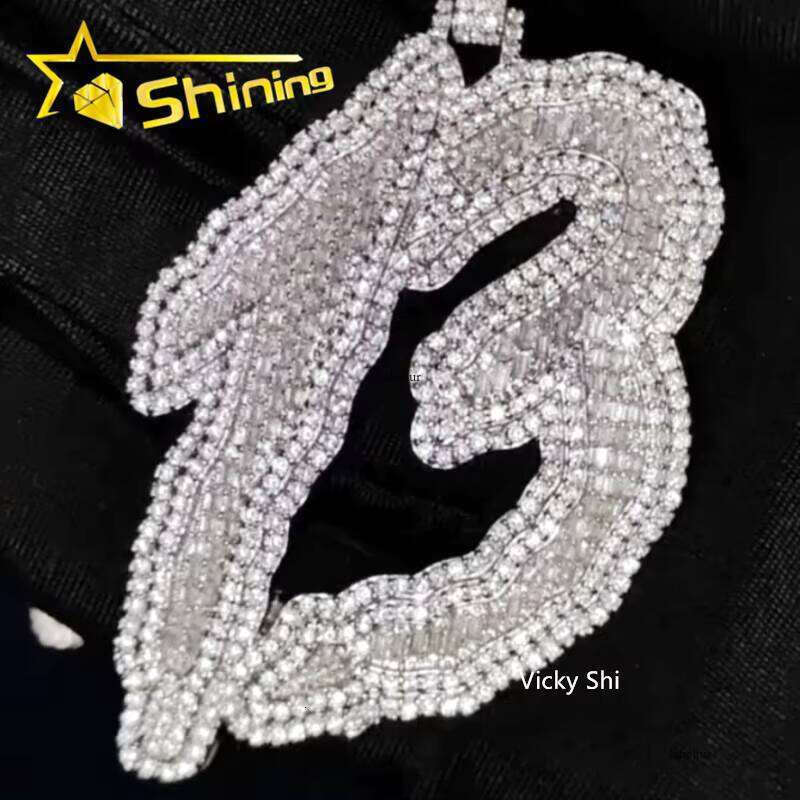 Extreme Flash Hip Hop Necklace Iced Out Number 13 Baguette Dia Moissanite Custom Sier Pendant