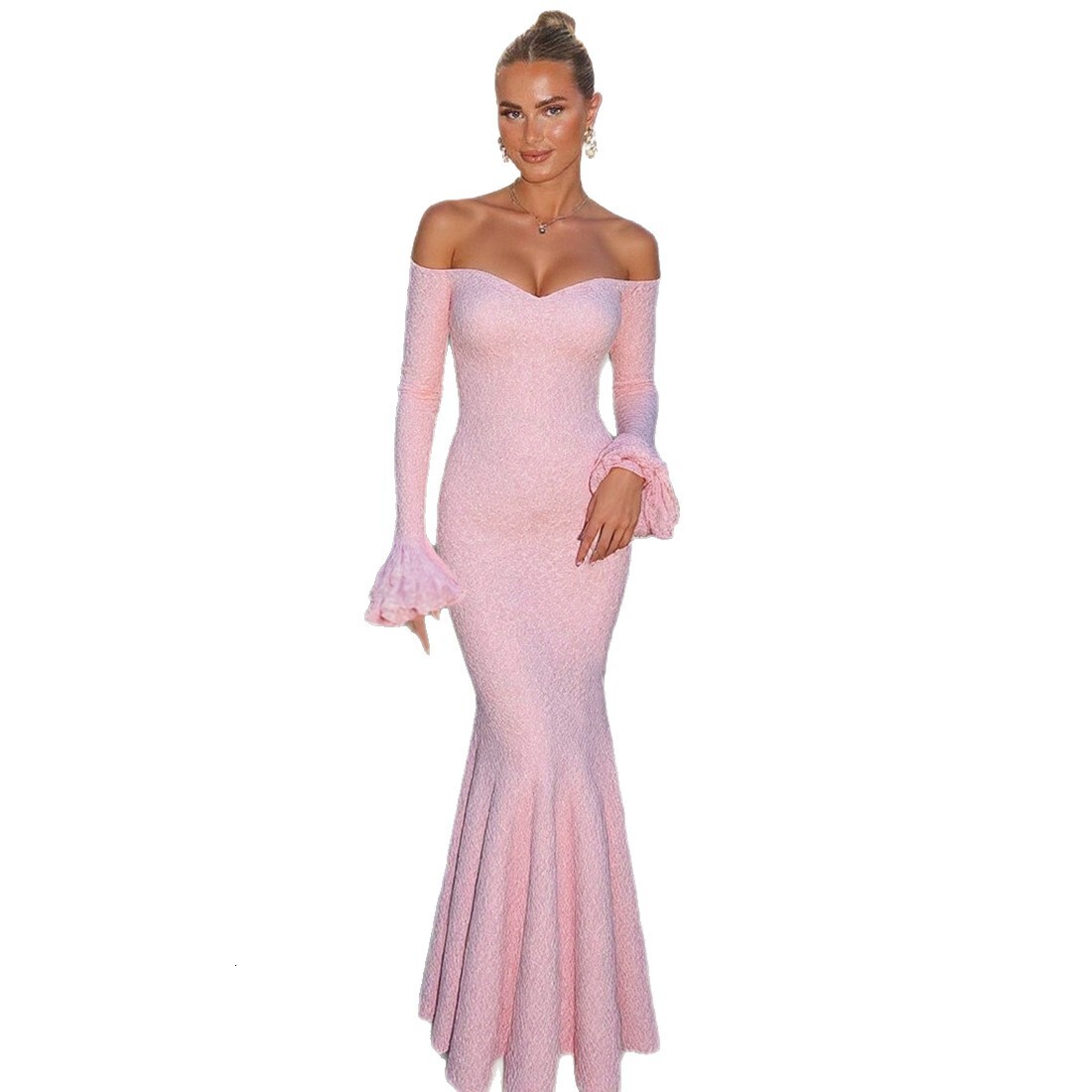 2025 Summer New Womens Fashion Sexy Off-Shoulder Long Dress High Waist Slim Fit Bodycon Dress