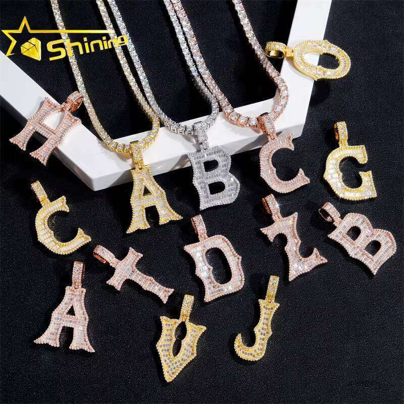 Hot Selling Pass Tester Hip Hop Pendants Sterling Sier a to Z Baguette Moissanite Dia Letter Pendant