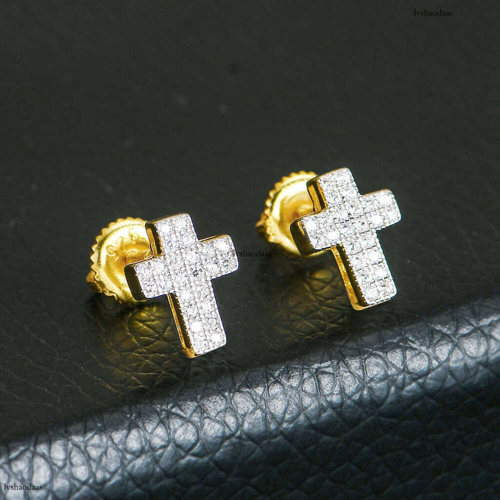 New Cross Hip-Hop Micro-Paved Zircon Full Sterling High-End Men's Iced Out VVS Earrings