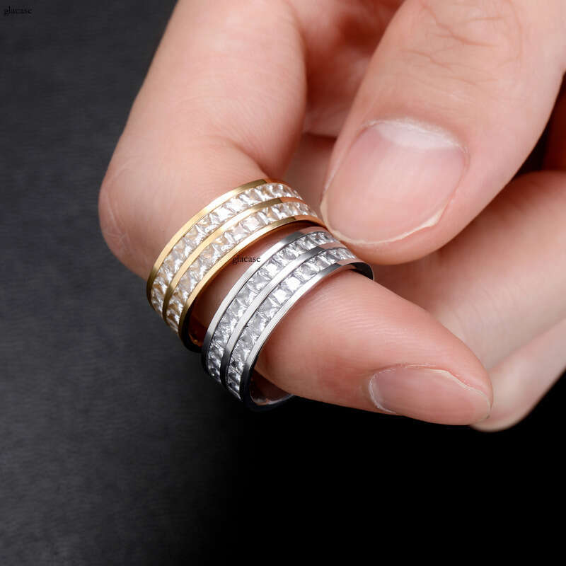Hip-Hop Sterling Silver Double Row Diamond for Men and Women Micro-Paved Zircon Personality Ring Fashion Jewelry