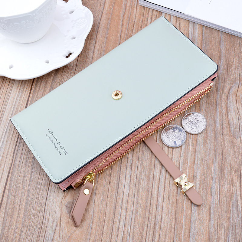 New Women's Wallet Long Korean Style Student Fashion Zipper Luxury Bag Buckle Thin Designer Bag Wallet Multi-card Slot Soft Leather Card Holder