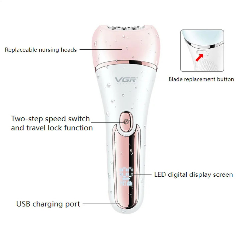 Original VGR Electric Women Epilator Female Shaver Leg Body Hair Removal Lip Chin Depilatory Lady Bikini Trimmer Hair Re 250805