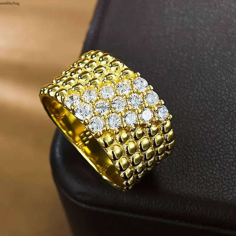 2025 Choucong Gorgeous Elegant Wedding Rings Jewelry Real 100% Sterling Sier Gold Bead 5 Rows White Moissanite Dia Party Women Bridal Ring Gift