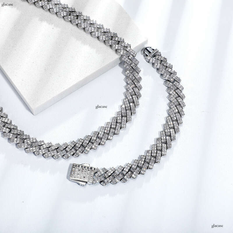 Dia-Shaped Cuban Chain Bracelet Full Moissanite chain National Trend Street Hip-Hop Trendsetter 15mm Men's Necklace Gold Australia